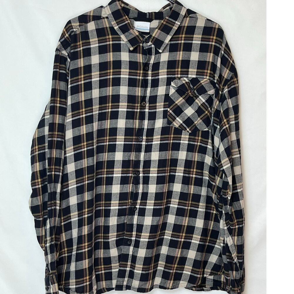 Columbia Men's Size 2XL Black/Tan Plaid Long Sleeve Button Up Flannel Shirt